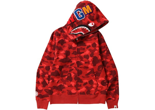 BAPE Color Camo Shark Full Zip Hoodie Red