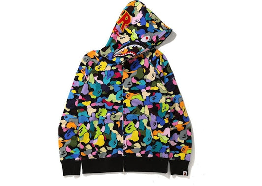 BAPE Multi Camo Shark Full Zip "PONR" Hoodie Black